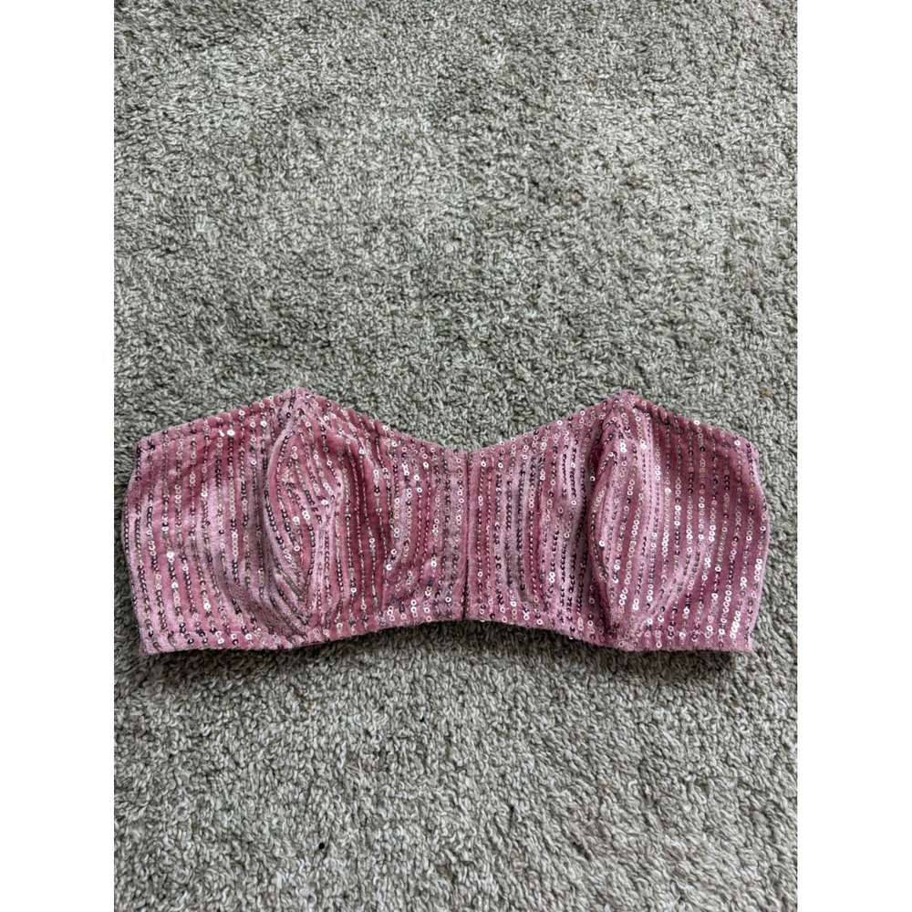 Out From Under Pink Velvet Sequin Bandeau Bra Top Strapless Small Petite